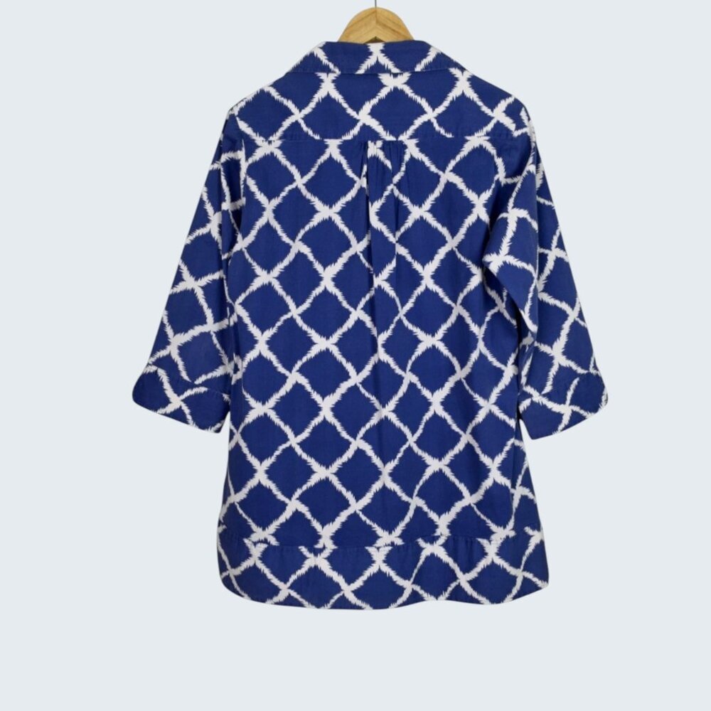 TIZZIE NAVY WHITE CONTRAST PATTERN V-NECK COLLARED SHIRT DRESS - Picture 5 of 7